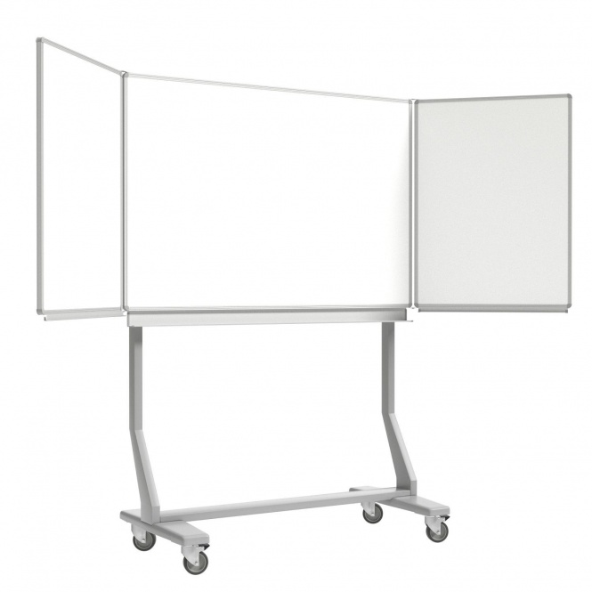 Klapp-Tafel fahrbar, Mittelfläche 150x100 cm, Flügel  75x100 cm, Stahlemaille weiß, 